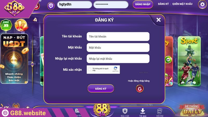 Sau khi bạn nhấp vào ô đăng ký G88 một biểu mẫu sẽ xuất hiện